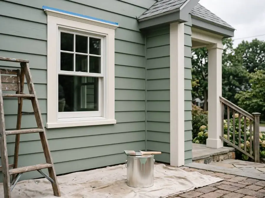 A home exterior mid-paint