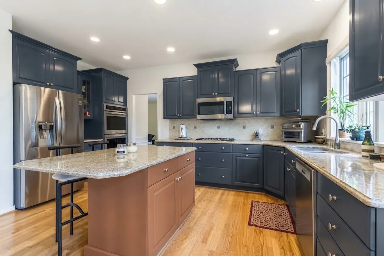 See Naval SW 6244 by Sherwin-Williams visualized on kitchen cabinets — real customer photo
