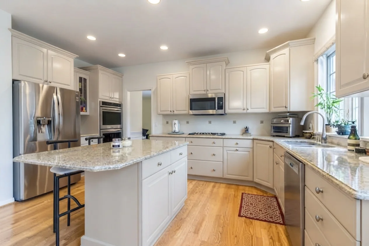 See Oat Milk SW 9501 by Sherwin-Williams visualized on kitchen cabinets — real customer photo